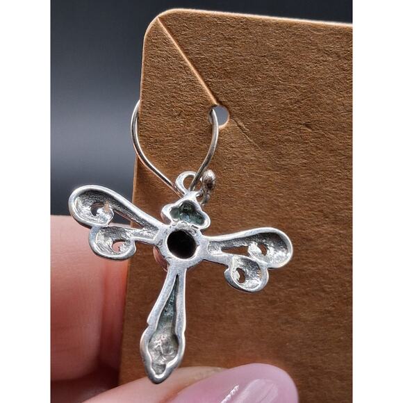 Dragonfly Earrings, Dangle Style, Sterling Silver & 18k Gold, Two Tone, Classic - Picture 5 of 5